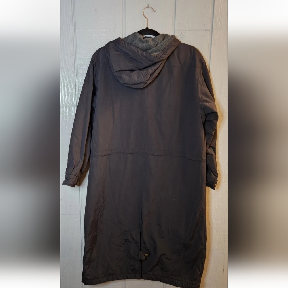 Vintage Black WOOLRICH JOHN RICH BROS. Long Coat Fleece Lined Size Small Black - Picture 2 of 7